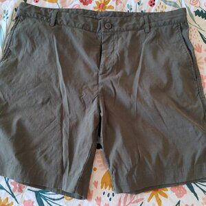 Outlier New Way Olive Twill Chino Shorts 38 Flat Front Nylon Stretch Drawstring.